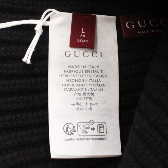 NWT Gucci Wool Cashmere Beanie Hat with Gold-Tone Double G in Black (L) - Picture 5 of 9
